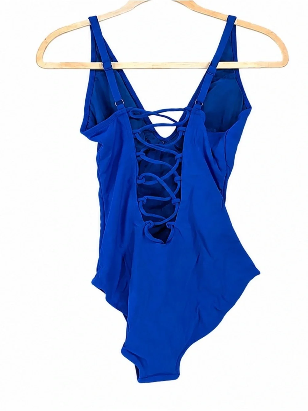TA3 Plungey Swimsuit Sapphire Blue One-Piece Lace-Up Back Size Large - Picture 4 of 5
